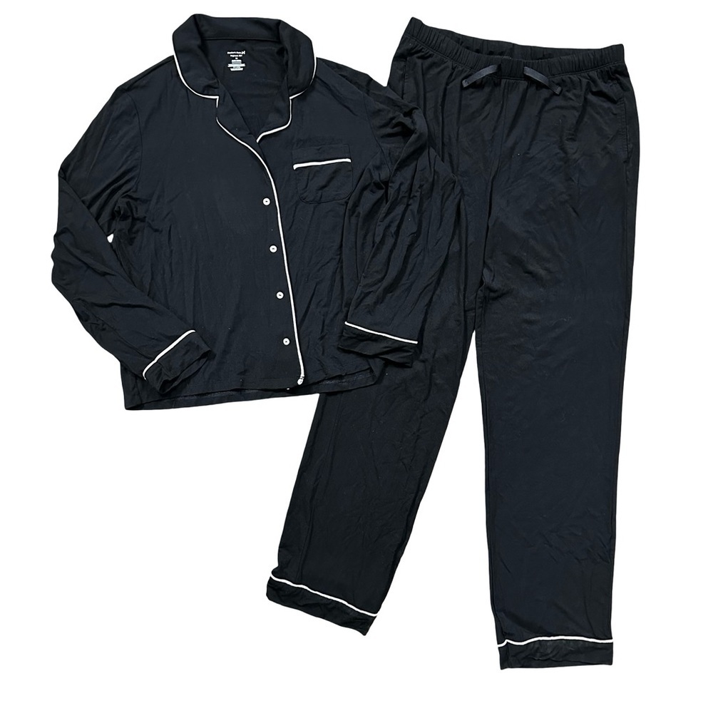 Members Mark Black Jersey Knit Pajama Set Size XS Button Down Shirt Pull On Pant